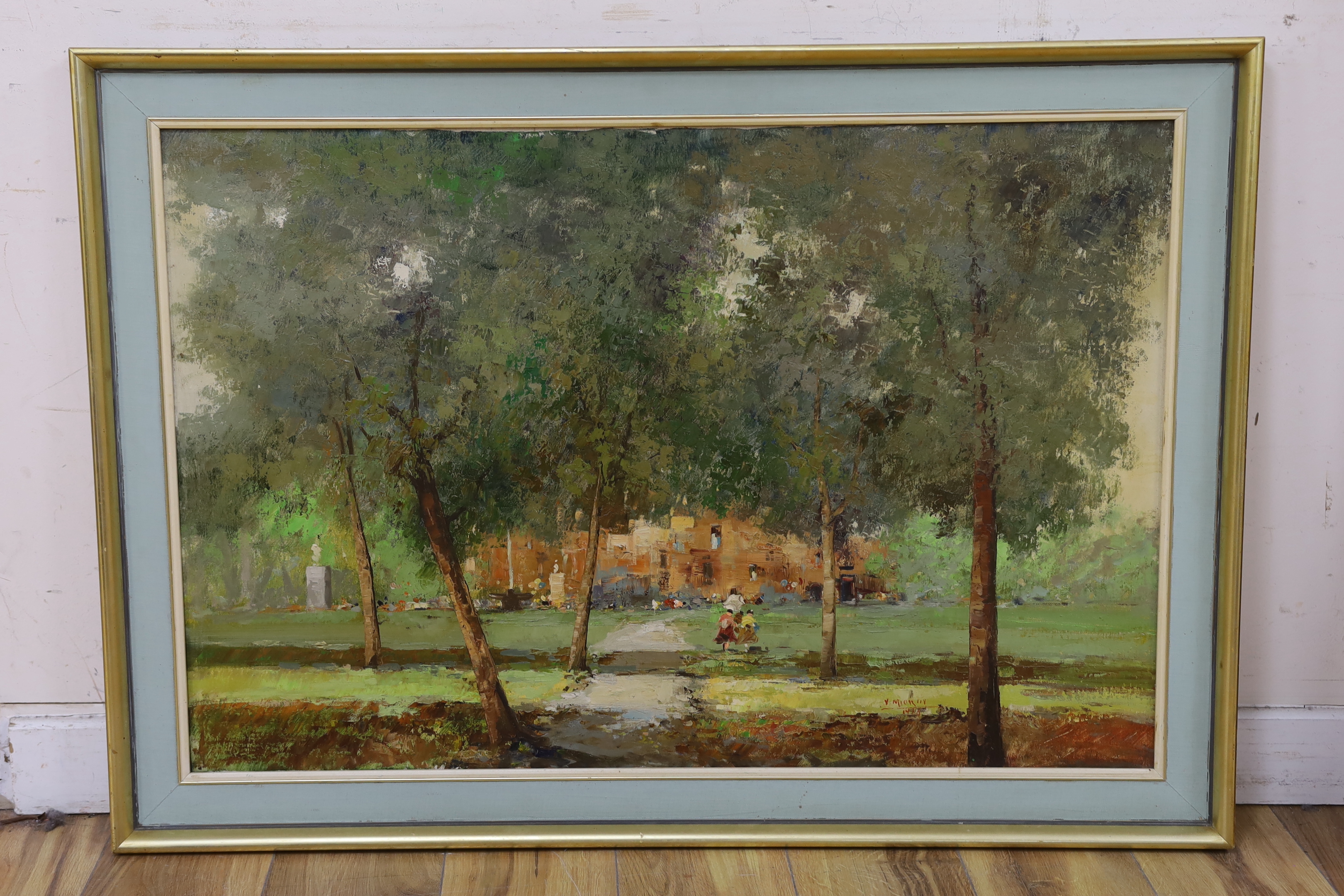 V. Miorin, oil on canvas, 'Brisighella, Villa Guidotti', signed and dated 1966, label verso, 61 x 92cm